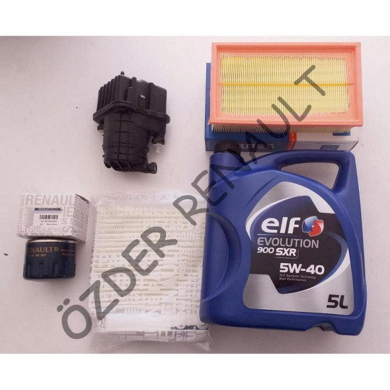 Clio 3 - III Yağ Bakım Seti ( Yağ Filtresi+Hava Filtresi+Polen Filtresi+Mazot Filtresi+Elf 5/40 5 Litre Motor Yağı) 8200768927 - 7701062227 - 8200399214 - 7701479151 yedek parça