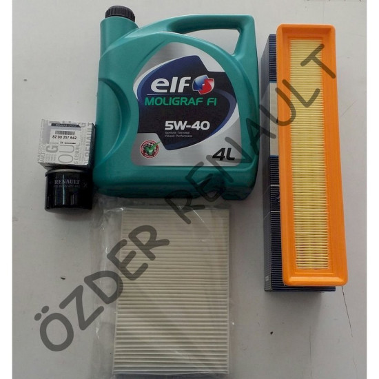 Clio Symbol Thalia Yağ Bakım Seti (Yağ Filtresi+Hava Filtresi+Polen Filtresi+5/40 4 Lt Elf Motor Yağı) 8200257642 - 7701064439 - 7700424098 yedek parça