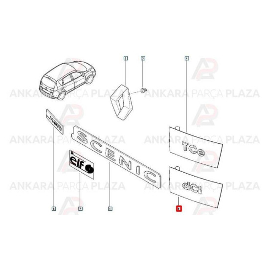 Mais Arka Monogram Tk. (Dcı) Megane Iıı Hatchback 908893806R yedek parça
