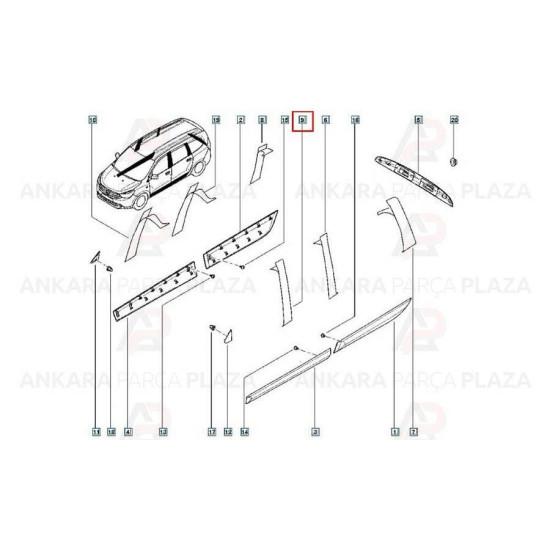 Mais Sağ Ön Kapı Arka Direk Bakaliti Lodgy 802844038R yedek parça