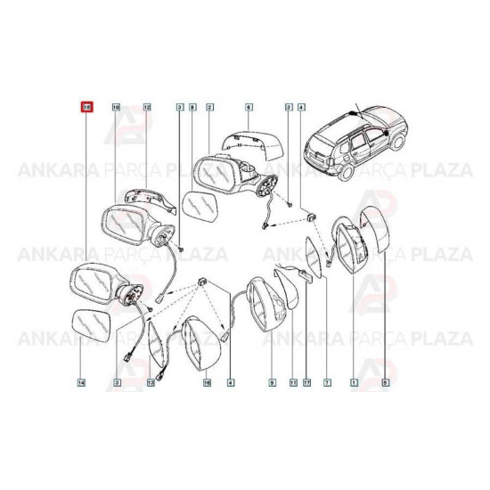 Mais Sol Dikiz Aynası Logan Wagon 6001549678 963027472R Mais Sol Dikiz Aynası Logan Wagon 6001549678 963027472R yedek parça