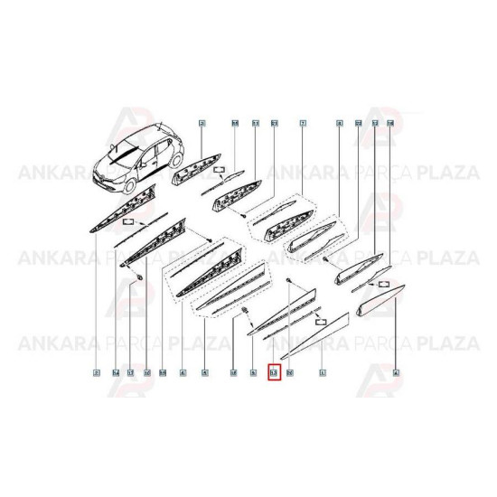 Mais Sol Ön Kapı Bandı Clıo Iv 808213348R yedek parça